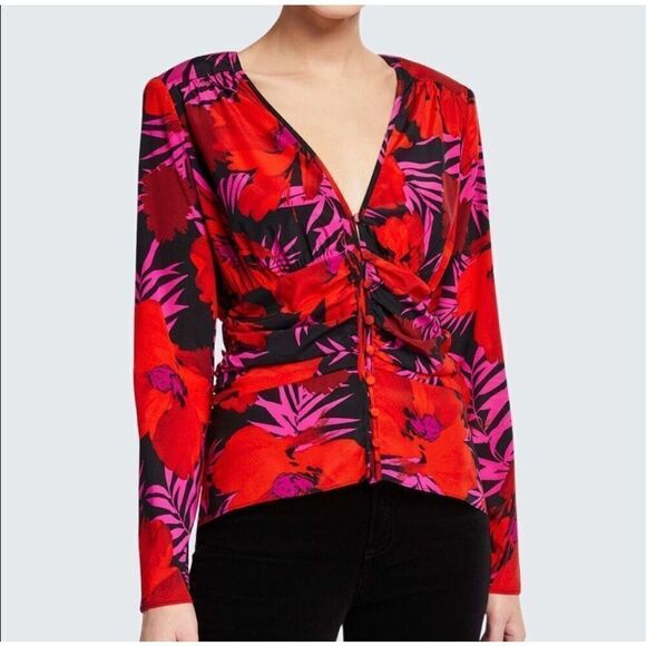 Veronica Beard Tops - Veronica Beard Pevero floral stretch-silk top size 8 NWT red black
